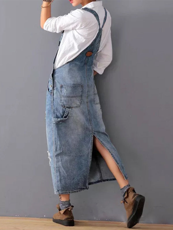 Modisches Damen Latzkleid für Frühling & Sommer, locker geschnitten mit elegantem Rückenschlitz.