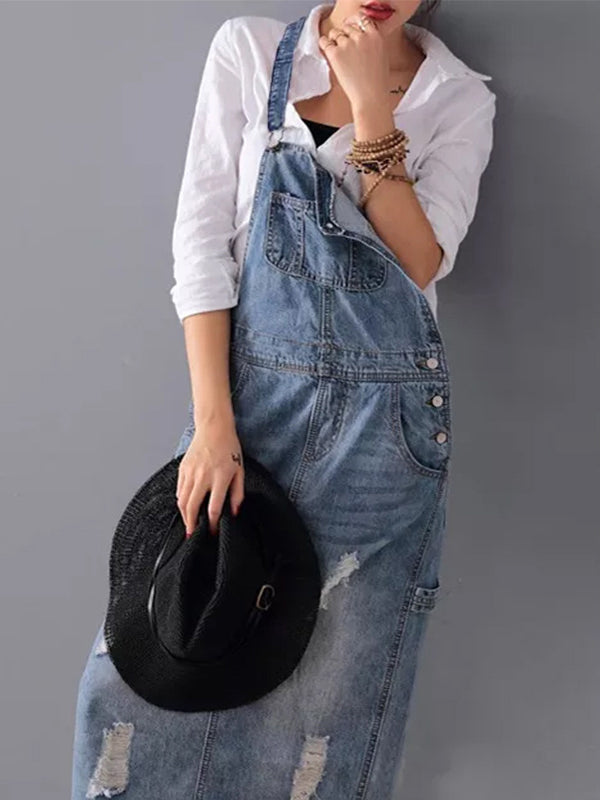 Luftiges Damen Overallkleid für Frühling & Sommer, mit weitem Schnitt, ideal als Freizeitkleid.