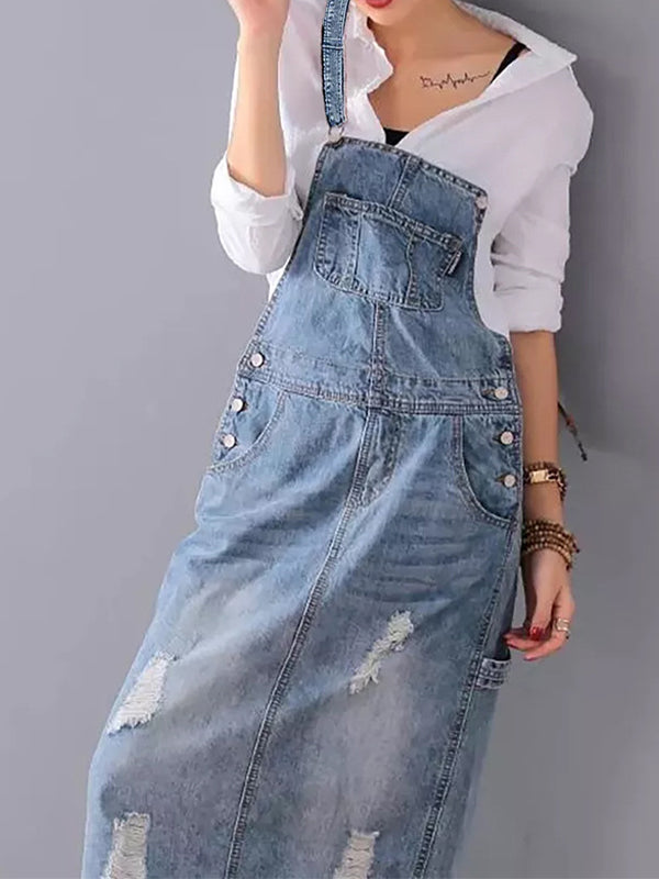 Trendiges Damen Sommerkleid als Overall, mit Schlitzausschnitt am Rücken & verstellbaren Schulterträgern.