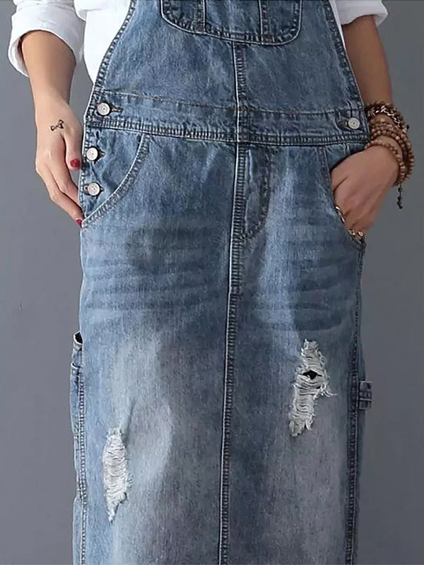 Stylisches Damen Latzkleid für entspannte Sommertage, mit Schlitz-Design & flexiblen Trägern.