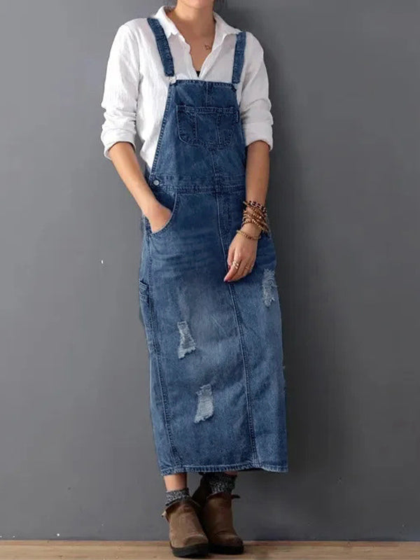 Damen Frühling/Sommer Overallkleid, lässig geschnitten, mit rückseitigem Schlitz & verstellbaren Trägern.