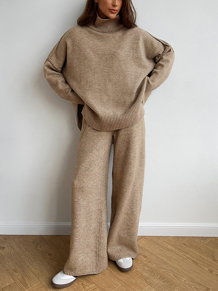 Damen Oversize Frühlings Zweiteiler Set in Beige, bequem & stilvoll für Freizeitmode.