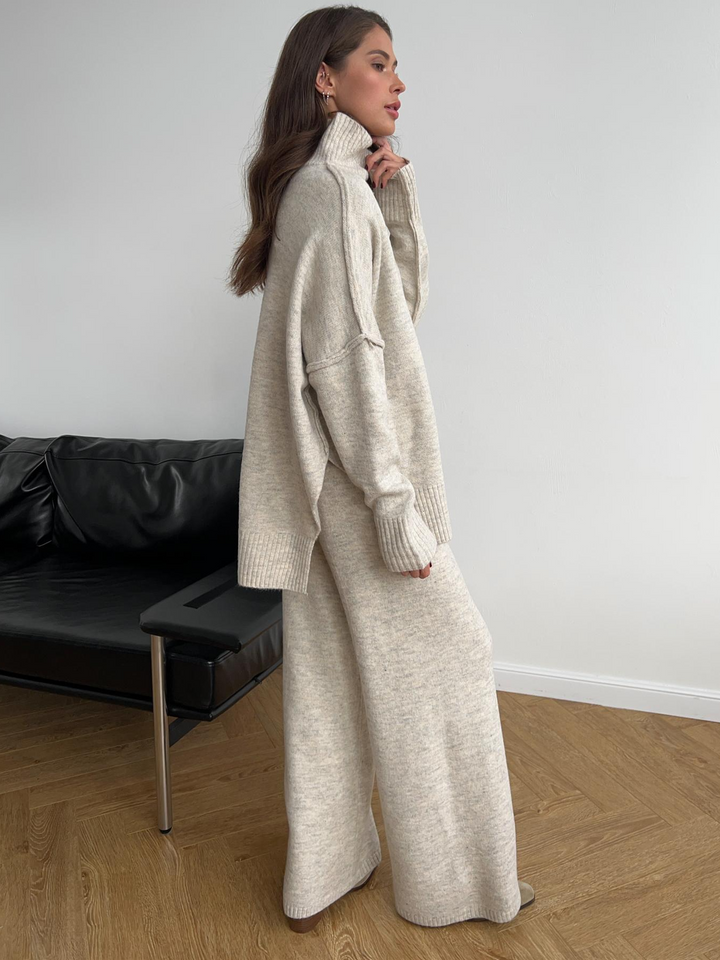 Damen Oversize Frühlings Zweiteiler Set, beige, stilvolle & bequeme Freizeitkleidung.