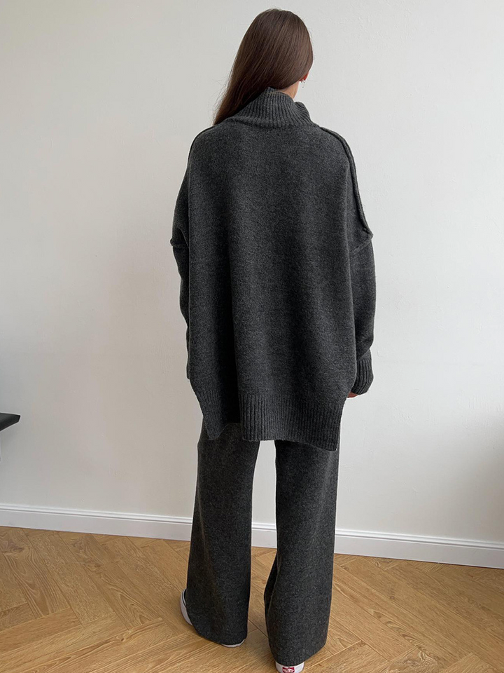 Damen Oversize Oberteil & Hose Set, Frühlings-Zweiteiler in Beige, bequem & modisch.