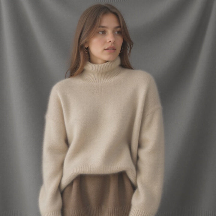 Gemütlicher Damen Winter Oversize-Pullover mit weichem Rollkragen. Perfekt für Freizeit & Alltag.