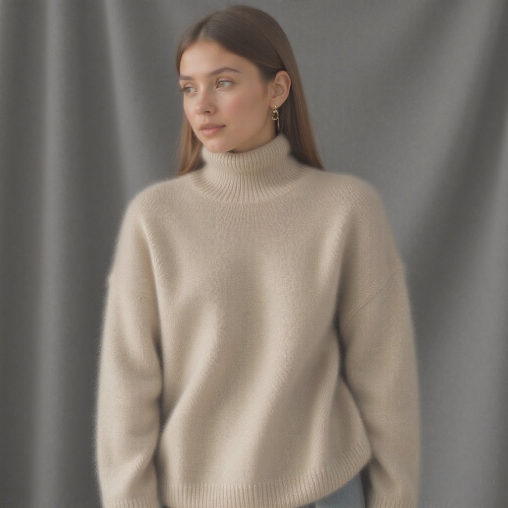 Warmer Damen Rollkragen-Pullover, Oversize-Schnitt für Komfort im Winter. Gemütliche Freizeitmode.