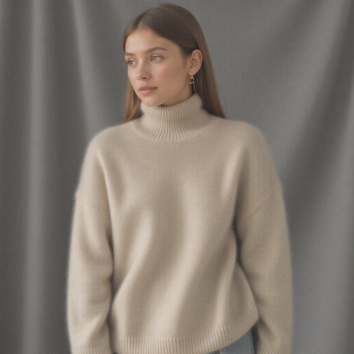 Warmer Damen Rollkragen-Pullover, Oversize-Schnitt für Komfort im Winter. Gemütliche Freizeitmode.