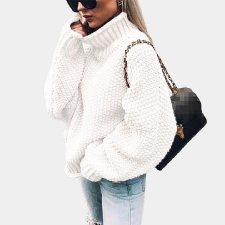 Damen Oversize Rollkragenpullover, locker geschnitten, ideal für stilvolle Frühlingsmode mit hohem Komfort.