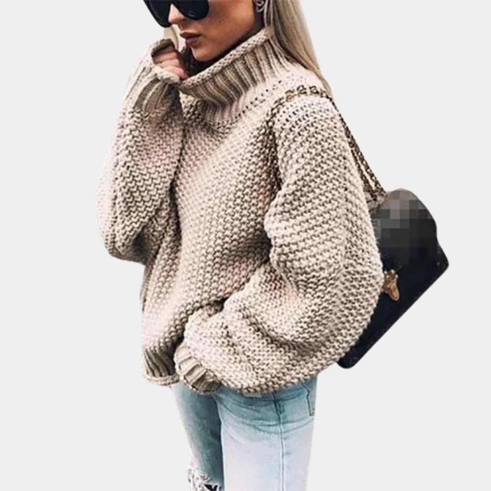 Komfortabler Damen Rollkragenpullover im Oversize-Stil, langarm und locker, perfekt für legere Frühlingslooks.