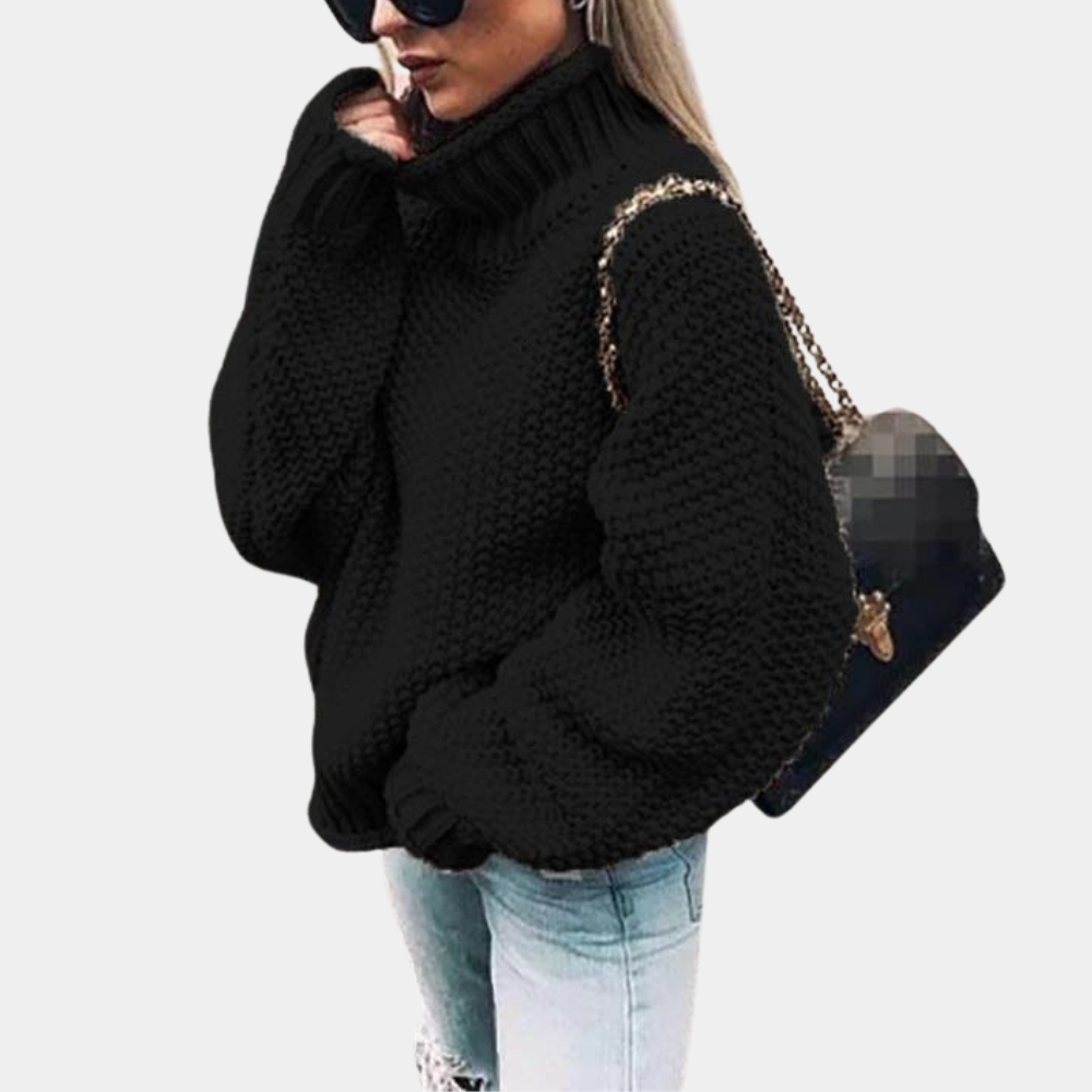 Eleganter Damen Oversize Rollkragenpullover, weiches Frühlingsoberteil, langarm und locker für moderne Outfits.