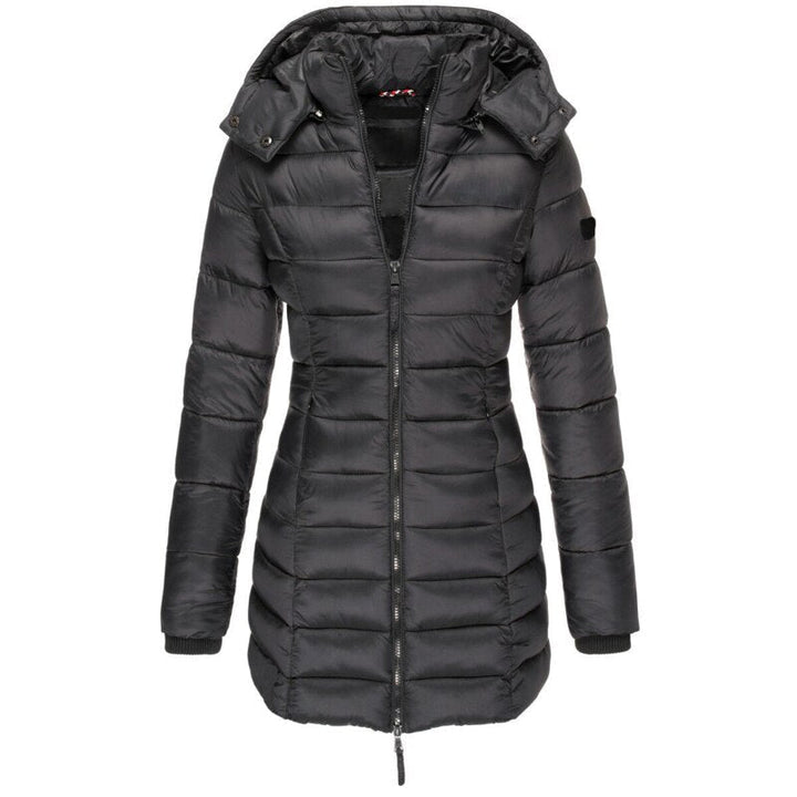 Eleganter Damen Parka für den Winter. Lange Kapuzenjacke, warm und bequem, ideal für die Damencollection.