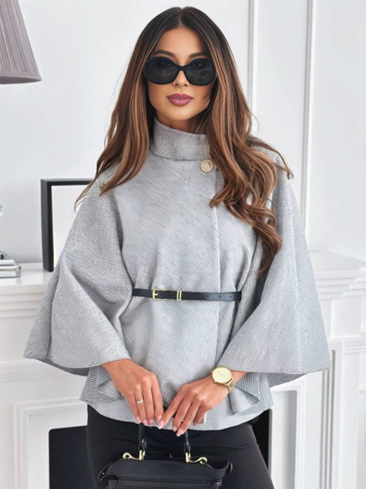 Moderne Damen Herbstjacke: Poncho mit Gürtel, Fledermausärmel & entspanntem Schnitt.