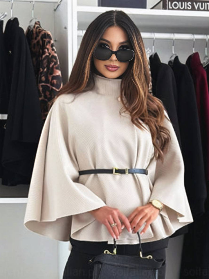 Chic Damen Ponchojacke mit Gürtel für figurbetonten Look & weiten Fledermausärmeln.