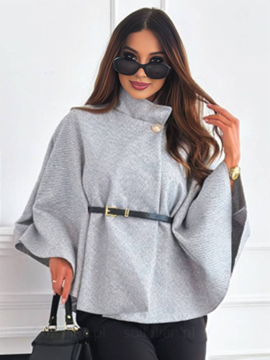 Vielseitige Damen Ponchojacke für Freizeit, mit Gürtel & bequemen Fledermausärmeln.