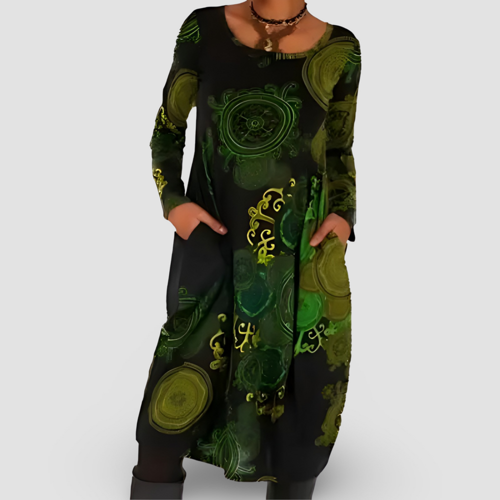 Bequemes Damen Print-Kleid für den Alltag, mit elegantem Muster und lockerem Schnitt. Perfektes Freizeitkleid.