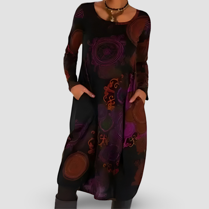 Stilvolles Damen Print-Kleid mit einzigartigem Muster und lockerem Sitz. Vielseitiges Sommer- und Alltagskleid.