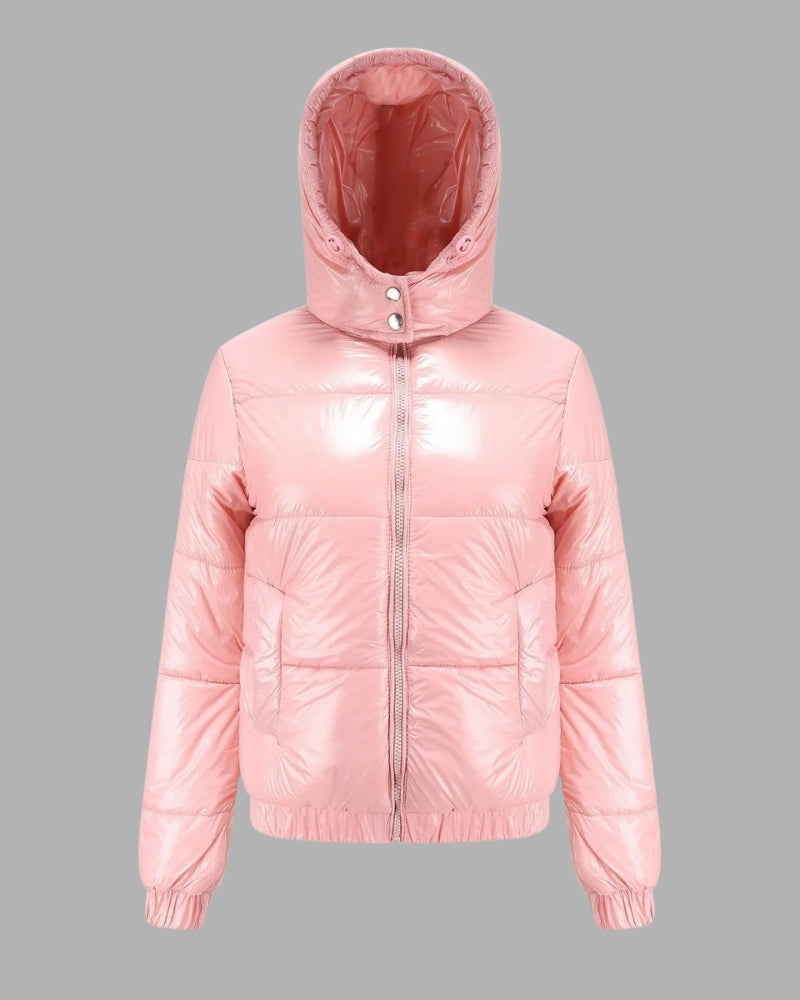 Trendige Damen Pufferjacke mit hohem Kragen & Reißverschluss, perfekte leichte Übergangsjacke für Frühling.