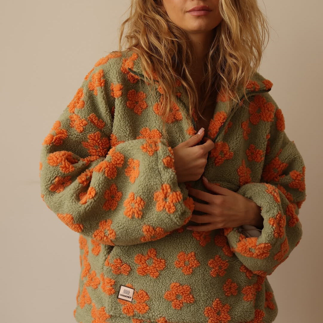 Eleganter Damen Pullover mit Blumenprint, locker geschnitten für täglichen Komfort im Herbst.