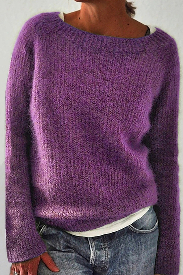 Einfarbiger Basic Damenpullover, langärmlig, mit O-Ausschnitt. Ideal für entspannte Alltagsoutfits.