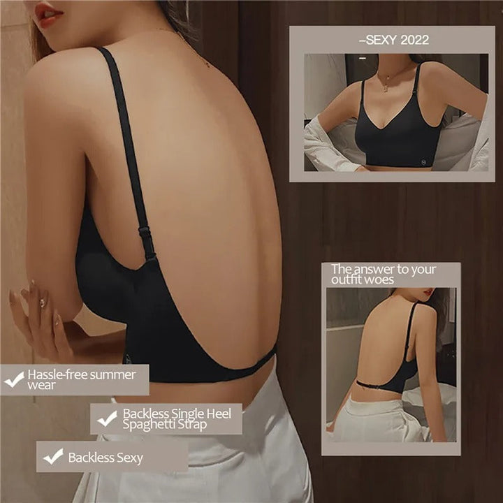 Damen Unterwäsche: Nahtloser rückenfreier BH in Schwarz für unsichtbaren Look und bequemen Halt.