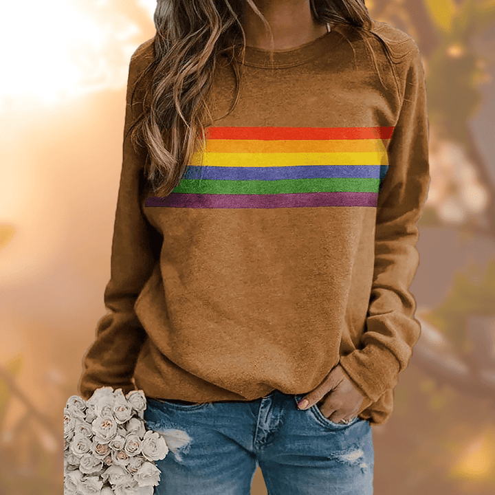 Damen Regenbogenstreifen Sweatshirt, gemütlicher Winter-Pullover für entspannte Stunden.
