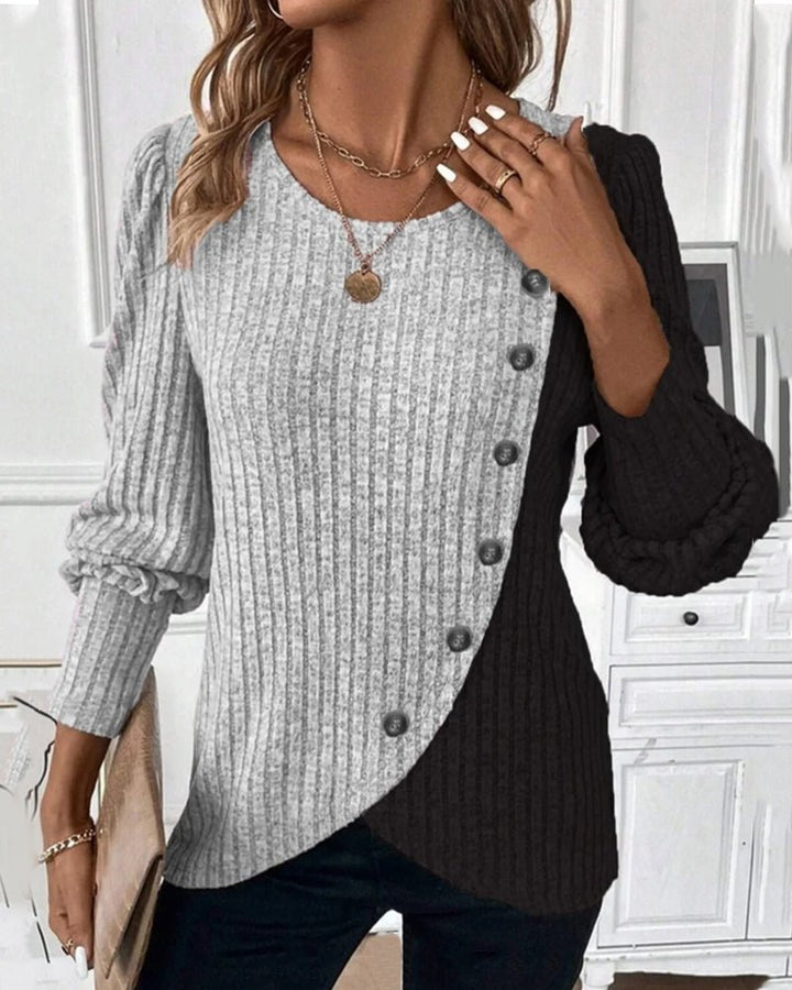 Modernes Damen Oberteil im Rippen-Design mit Knopfleiste; perfekt für Casual-Mode.