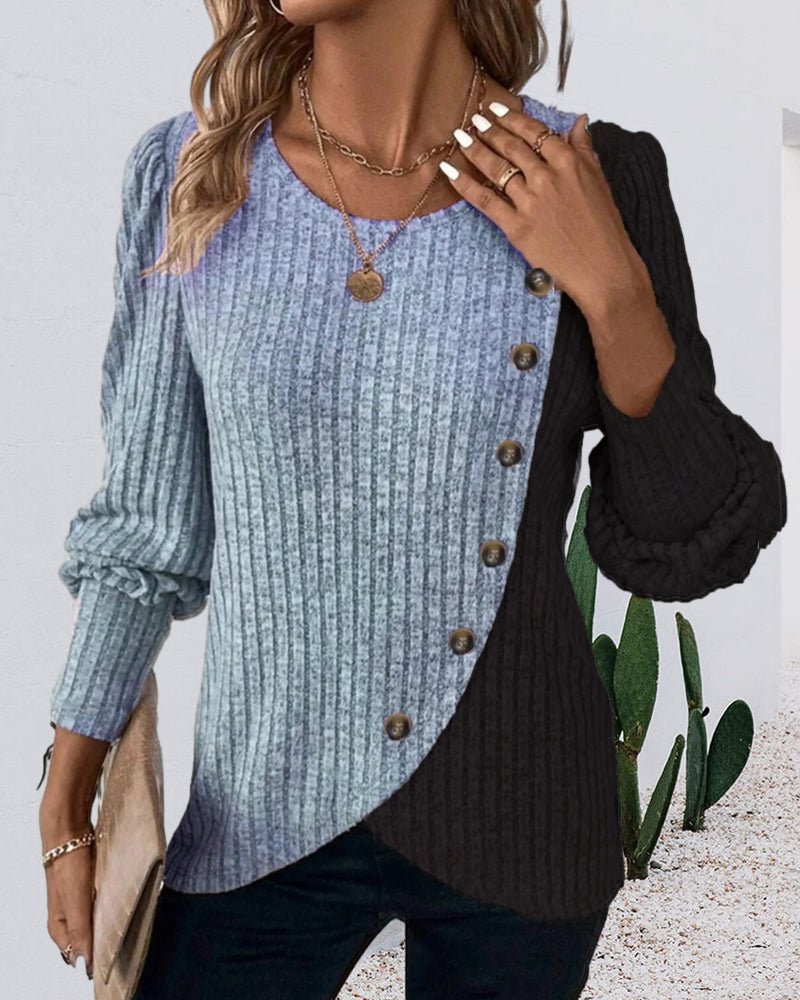 Damen Langarmshirt mit Rippenstruktur und Knopfleiste, ideal für den Casual-Look.
