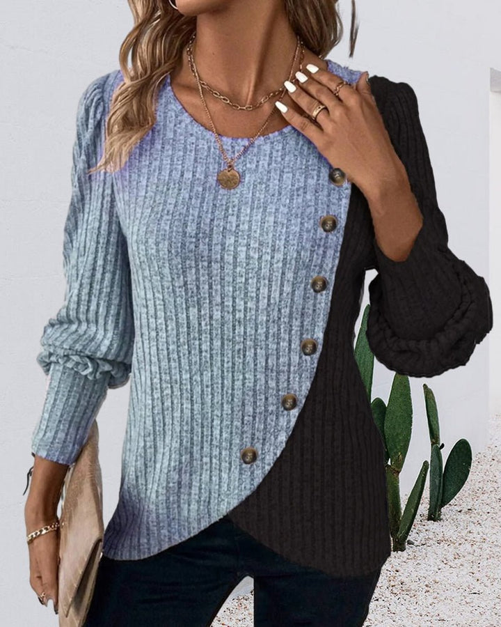Damen Langarmshirt mit Rippenstruktur und Knopfleiste, ideal für den Casual-Look.