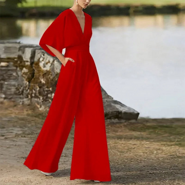 Bequemer Damen Jumpsuit mit weitem Bein und ärmellosem Design. Vielseitiger Einteiler für Frühling & Herbstmode.