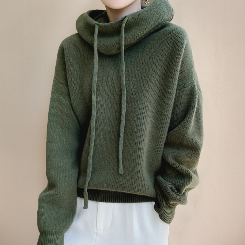Gemütlicher Damen Rollkragen-Kapuzenpullover, Langarm, bietet Wärme und Komfort für kalte Herbst- & Wintertage.