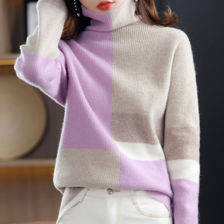 Eleganter Damen Winterpullover mit modernem Blockmuster, perfekt als modisches Oberteil für Damen.