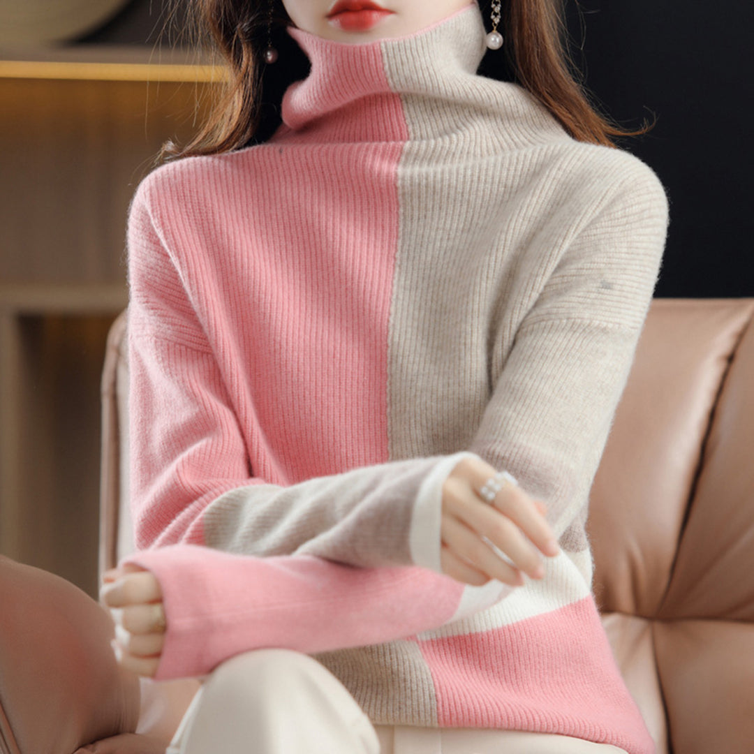 Stylischer Damen Rollkragen Pullover mit modernem Blockmuster für Herbstmode, perfekt für Freizeit & Büro.