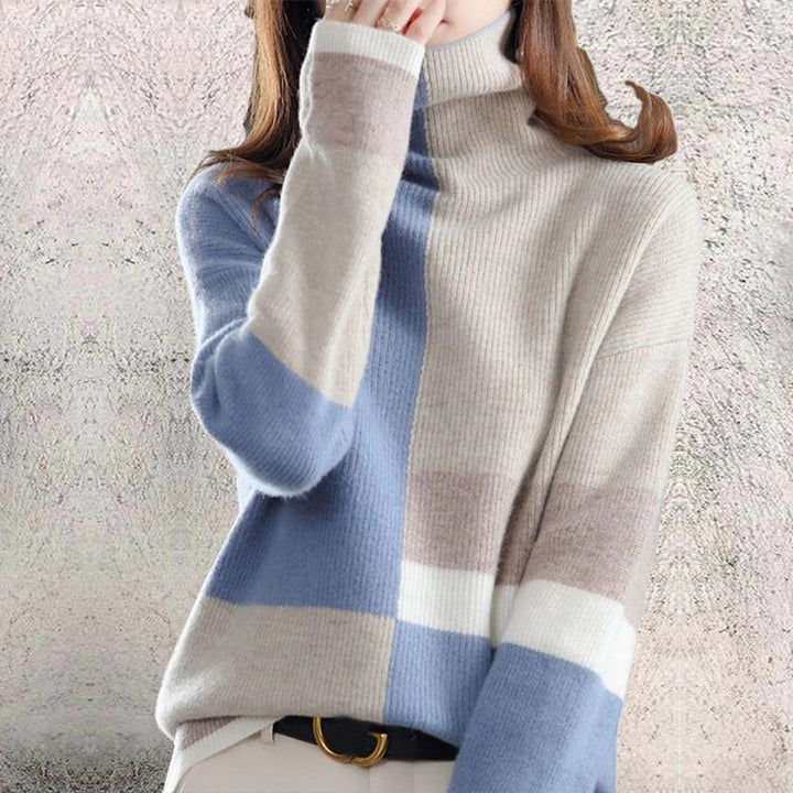 Vielseitiger Damen Rollkragen Pullover mit modernem Blockmuster. Eleganter Winterpullover für jeden Anlass.