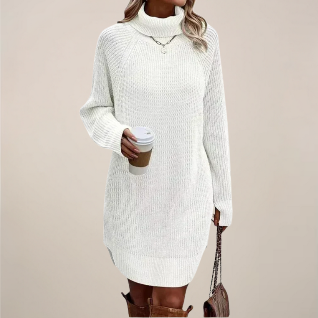 Vielseitiges Damen Rollkragen-Pulloverkleid, langärmlig. Modernes und warmes Winterkleid für jeden Anlass.