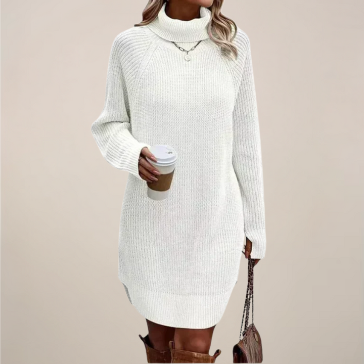 Vielseitiges Damen Rollkragen-Pulloverkleid, langärmlig. Modernes und warmes Winterkleid für jeden Anlass.