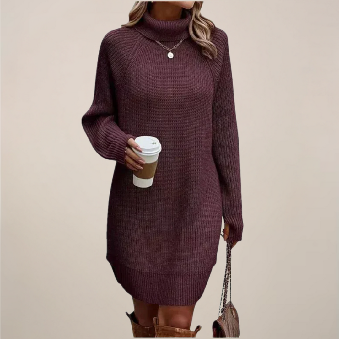 Bequemes Damen Pulloverkleid mit Rollkragen, langen Ärmeln. Optimal als Warm-Outfit und Casual-Look.