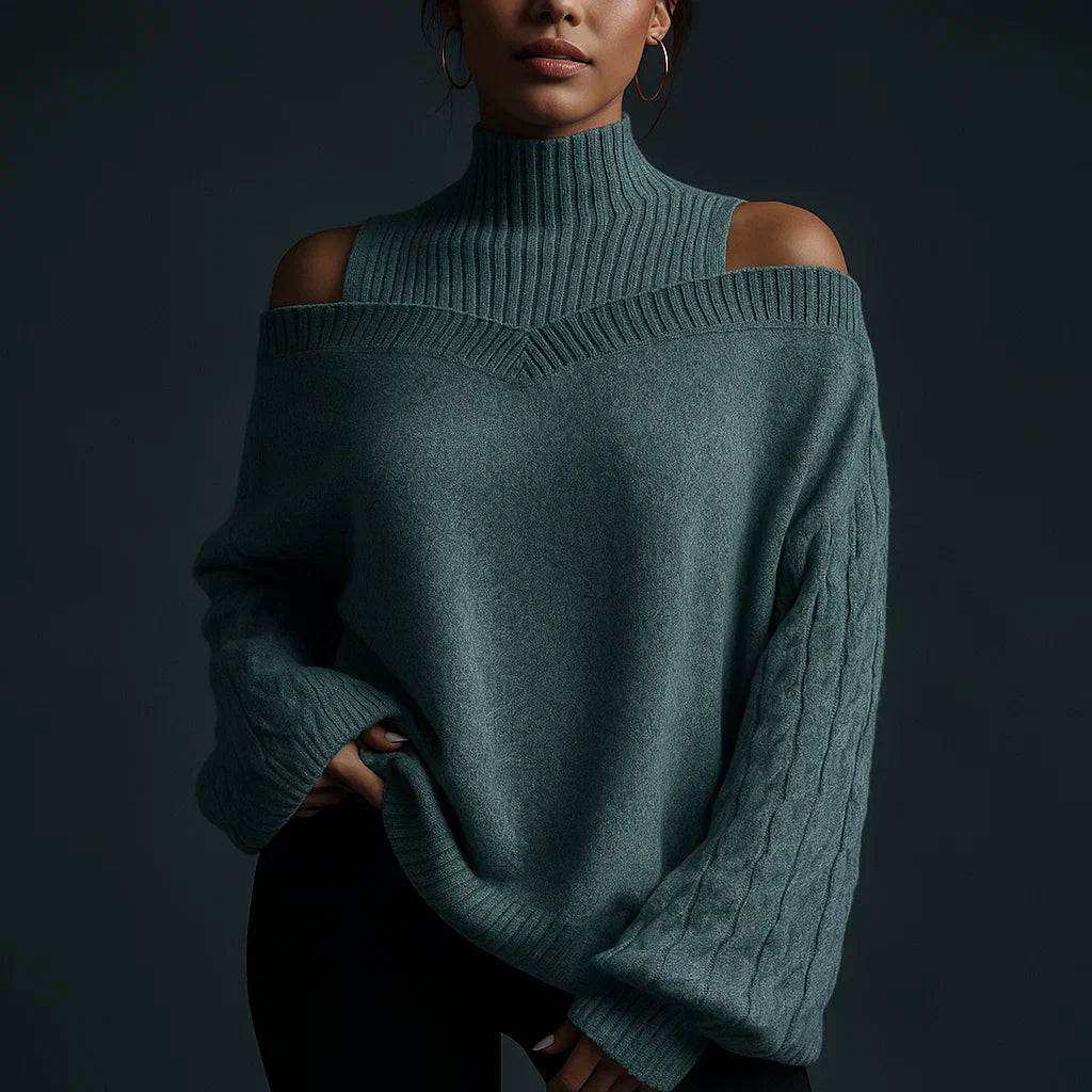 Damen Rollkragenpullover, schulterfrei, mit Strukturstrick. Perfekt für stilvolle Wintermode.