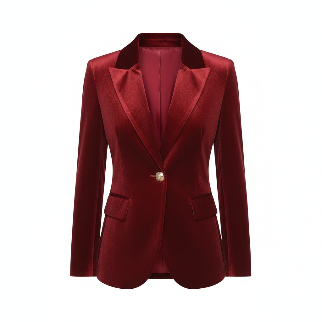 Damen Samtblazer mit goldenen Knöpfen, elegant & vielseitig für Business & Abendmode.