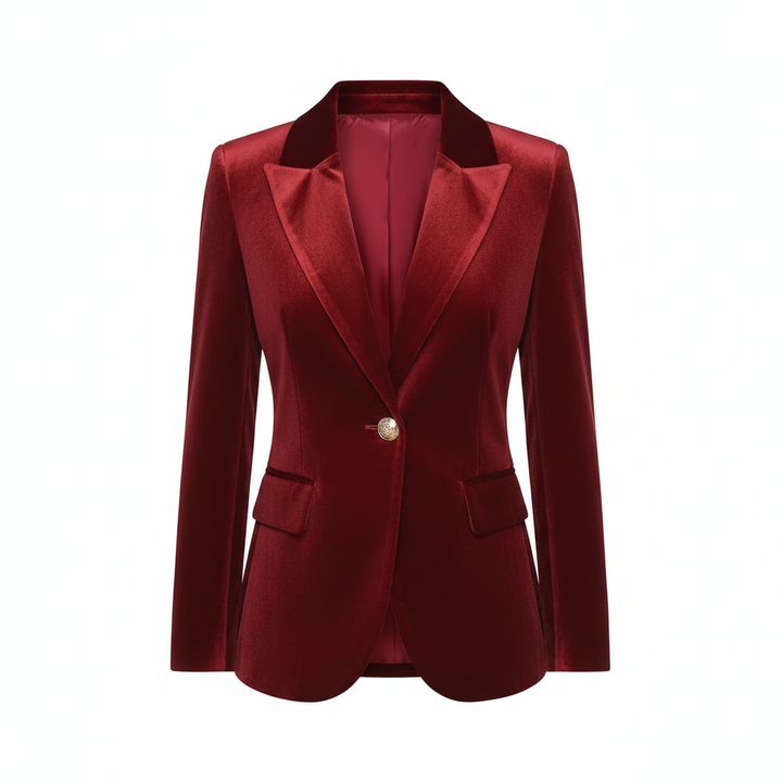 Damen Samtblazer mit goldenen Knöpfen, elegant & vielseitig für Business & Abendmode.