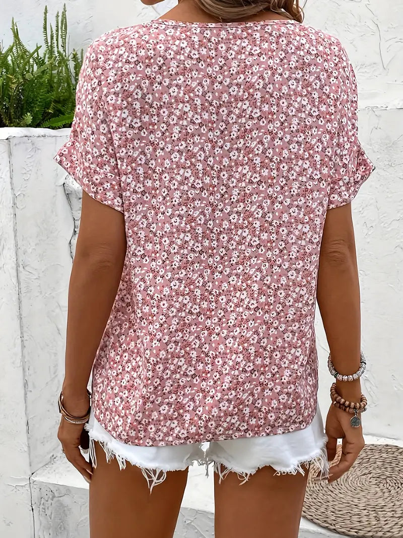 Kurzarm Damen Blusen-Top mit durchgehender Knopfleiste, leichtes Material für warme Sommertage, elegant & bequem.
