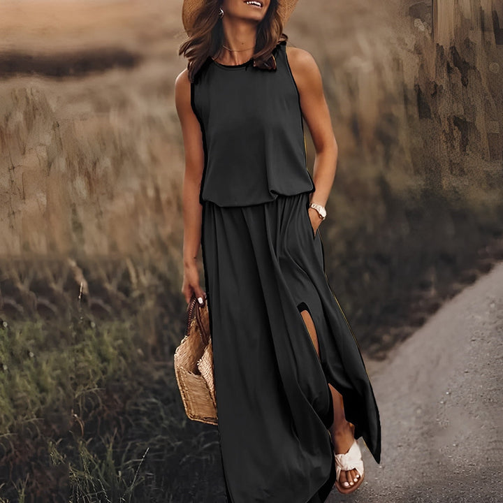 Ärmelloses Retro-Muster Maxikleid für Damen, perfekt als Strand-, Urlaubs- oder Freizeitkleid im Sommer.