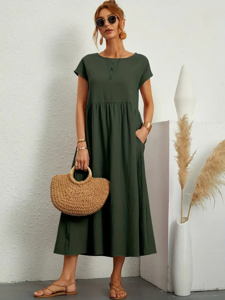 Damen Sommer Midikleid mit praktischen Seitentaschen, bequem & stilvoll für Freizeit.