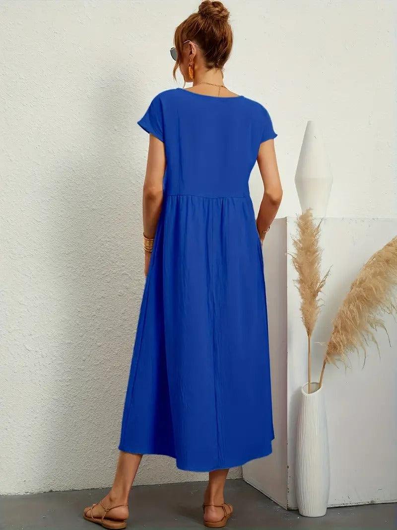 Freizeit-Midikleid Damen mit praktischen Seitentaschen, ideal für Frühling und Herbst.