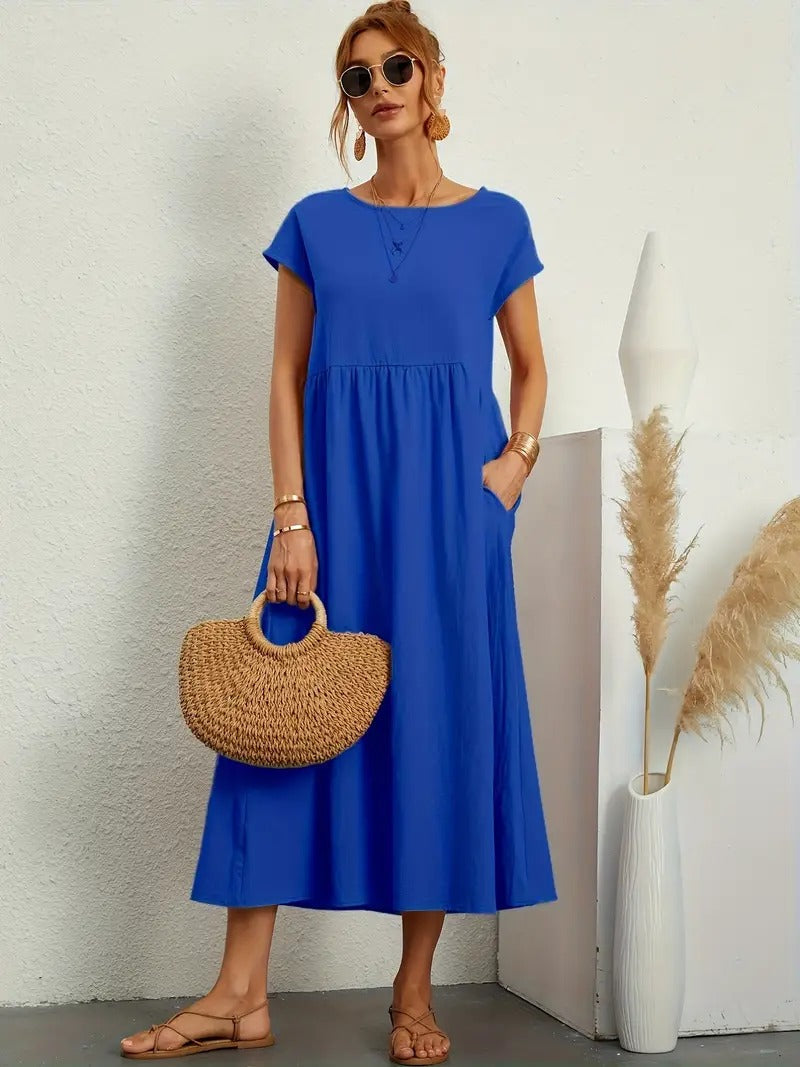 Elegantes Freizeit-Midikleid für Damen mit Kurzarm, ideal für Frühjahr & Sommer.