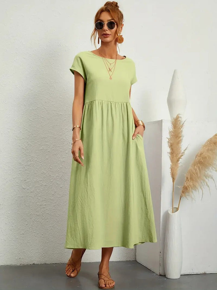 Praktisches Damen Midikleid mit Seitentaschen, perfekt für Frühjahr & Sommerevents.