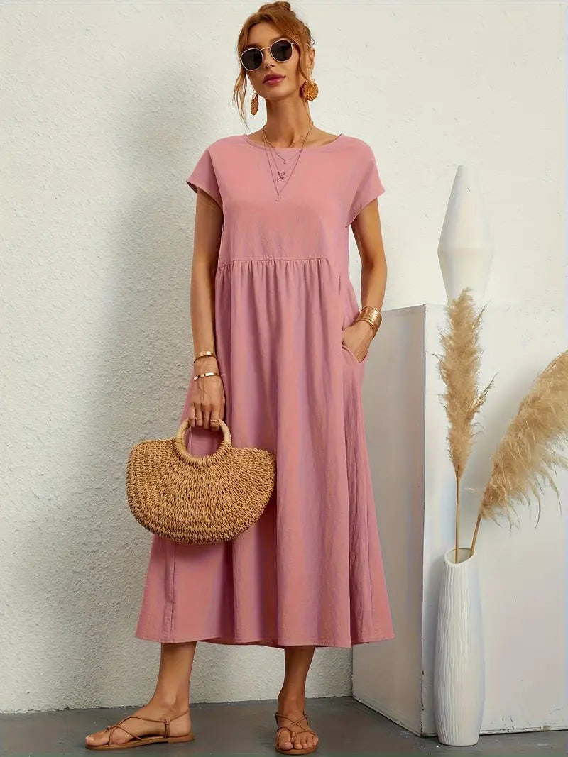 Vielseitiges Sommerkleid Damen, knielang, mit Taschen für entspannte Alltagslooks.