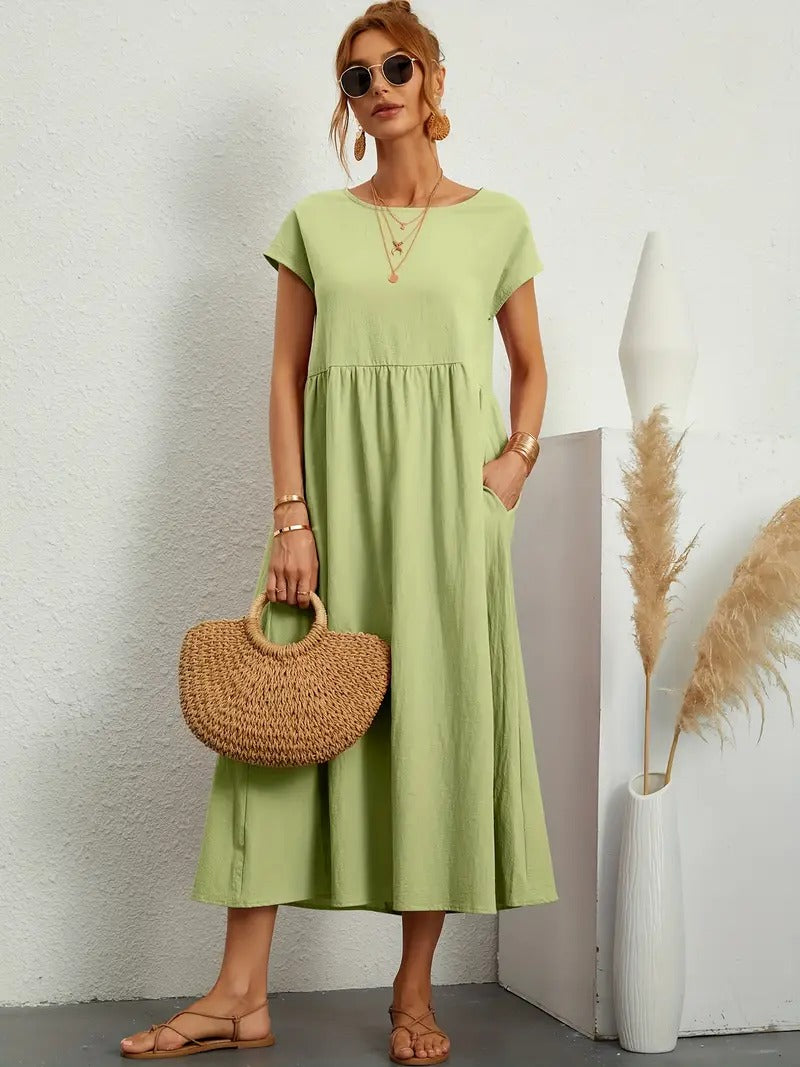 Luftiges Freizeitkleid Damen Midilänge mit praktischen Taschen, perfekt für Wärme.