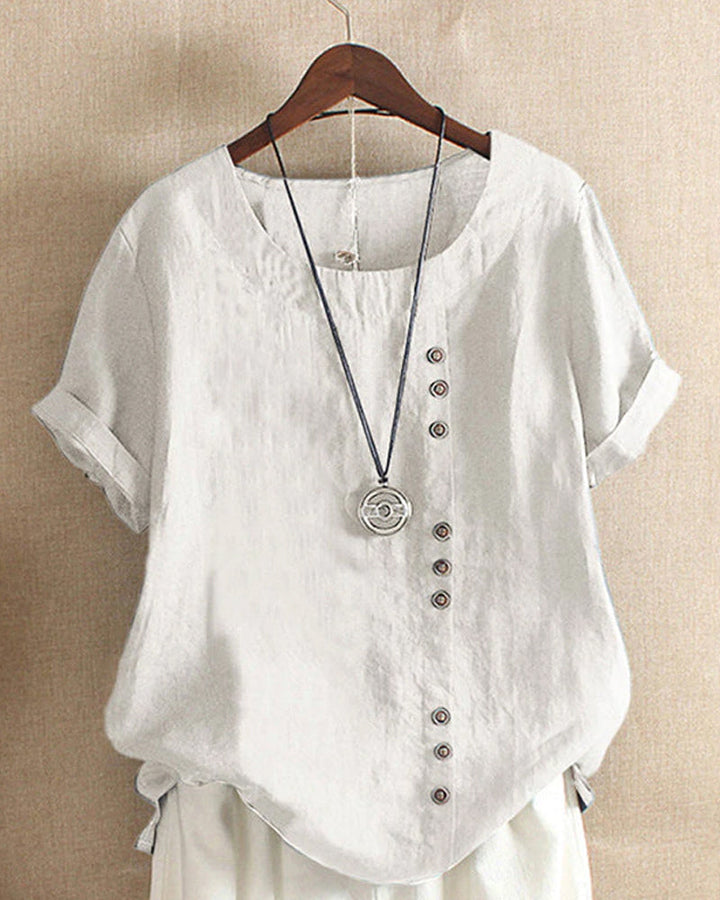Bequeme kurzarm Damen Sommerbluse mit Knopfdetails, lässig & modisch für den Alltag.