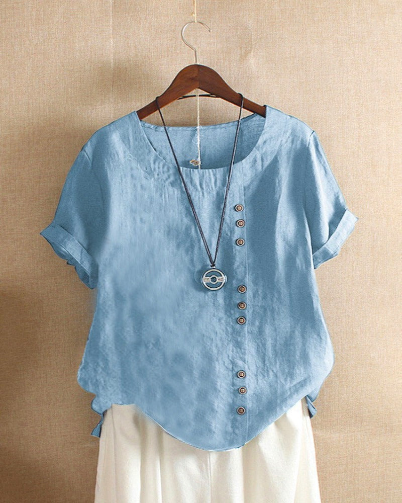 Bequeme, luftige Damen Sommerbluse mit eleganten Knopfdetails, perfekt für den Tag.
