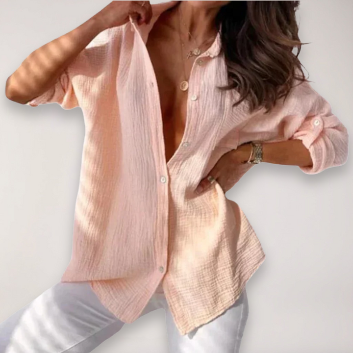 Damen Sommerhemd mit aufrollbaren Ärmeln, Knopfleiste & lockerer Passform; elegantes, leichtes Freizeitshirt.